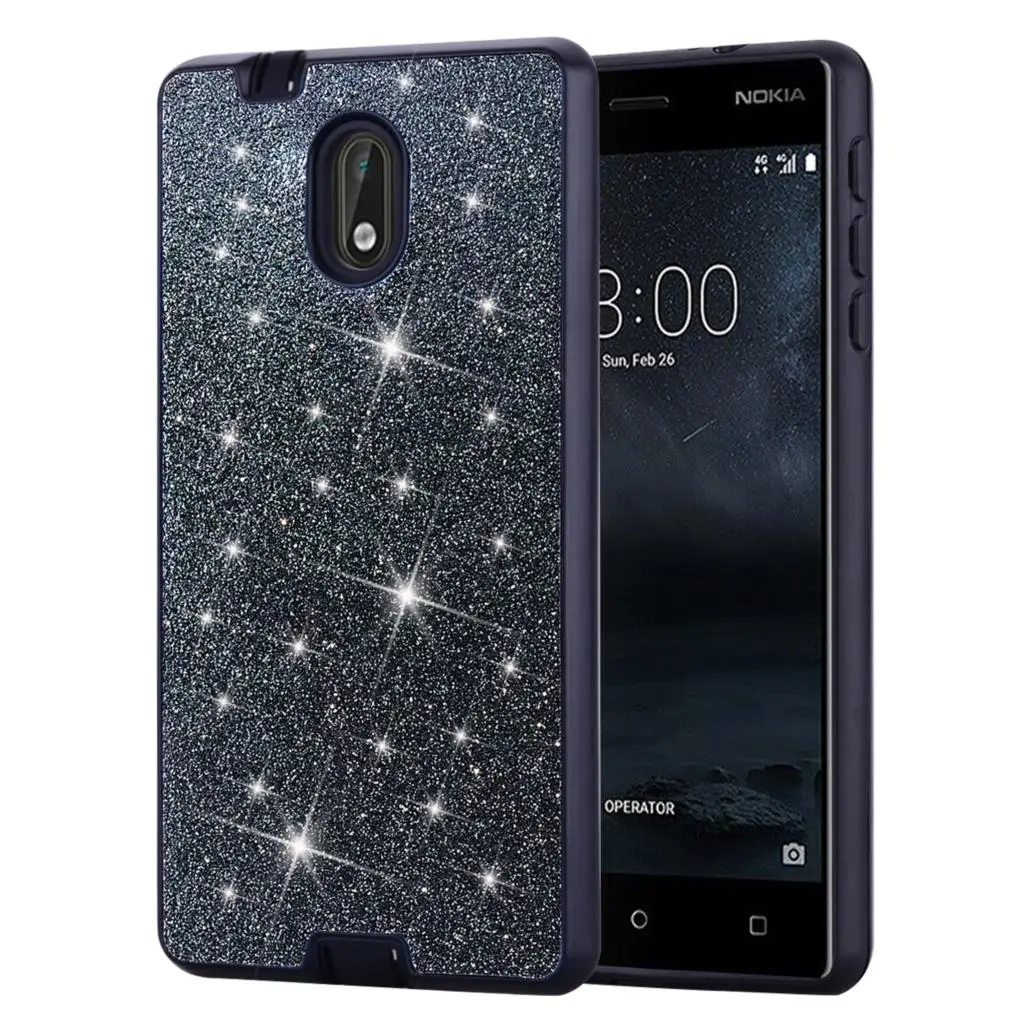 Шикарный чехол с вырезами Fundas Shining 2 в 1 для Nokia 3 5 6 8 2017 блестками задняя крышка