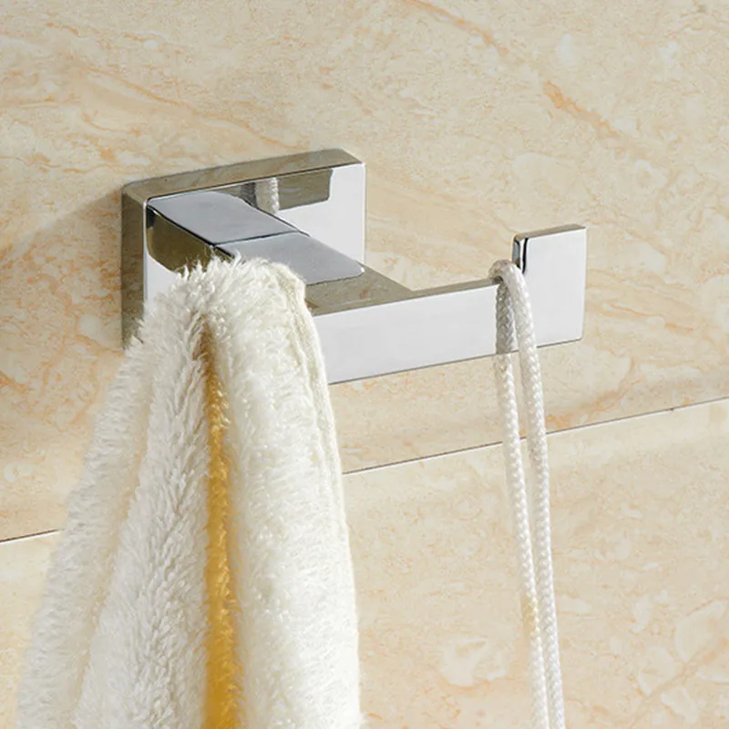 

Free shipping New modern design Square base chrome bathroom accessories set towel ring paper holder double coat hook C4500