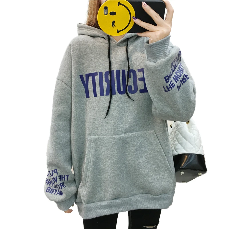 Осень и зима версия средней длины карман буквы свободный длинный рукав утолщение