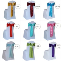 50pcs satin wedding chair sash bow tie satin ribbon chair bands for wedding decoration hotel party supplies
