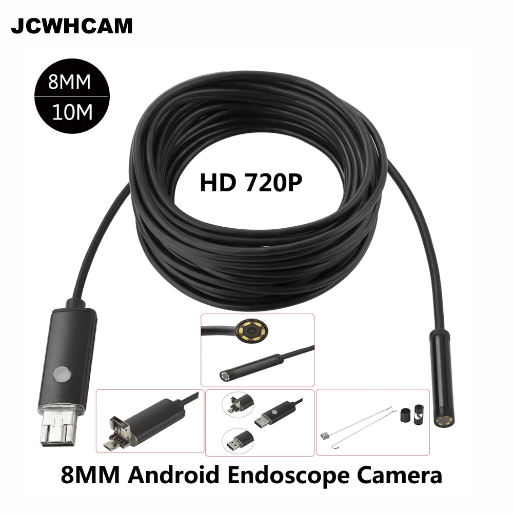 

Камера-Эндоскоп JCWHCAM HD, 2 МП, 10 м, Android, 8 мм, IP68, водонепроницаемая камера USB-змея, HD 960/720P, Android, мобильный usb-бороскоп