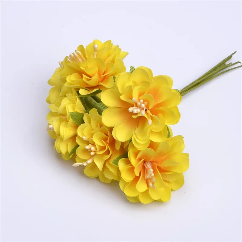 yellow 6 шт./лот шелк искусственный Цветы Мини букет из роз для свадьбы домашние рукодельные украшения карты подарок DIY ВЕНОК Скрапбукинг высокого качества - Цвет: yellow