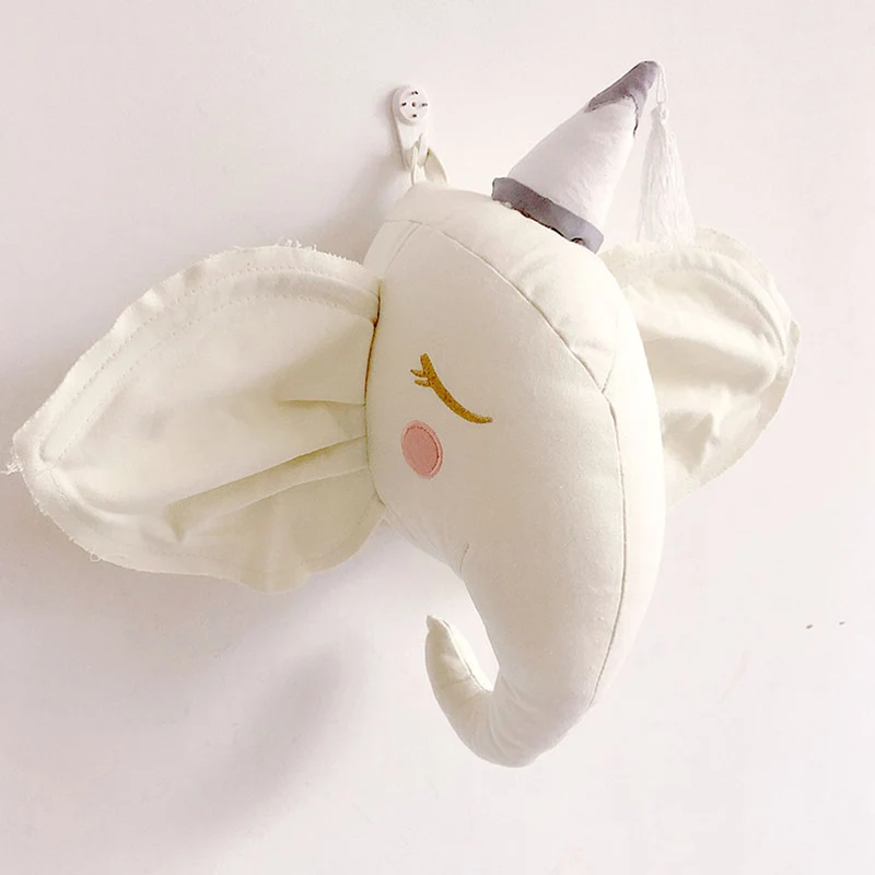 white elephant Украшение для детской комнаты, 3D головы животных, слон, единорог, олень, мягкие игрушки, настенные подвесные игрушки для детской комнаты, декор для детской комнаты, рождественские подарки - Цвет: white elephant