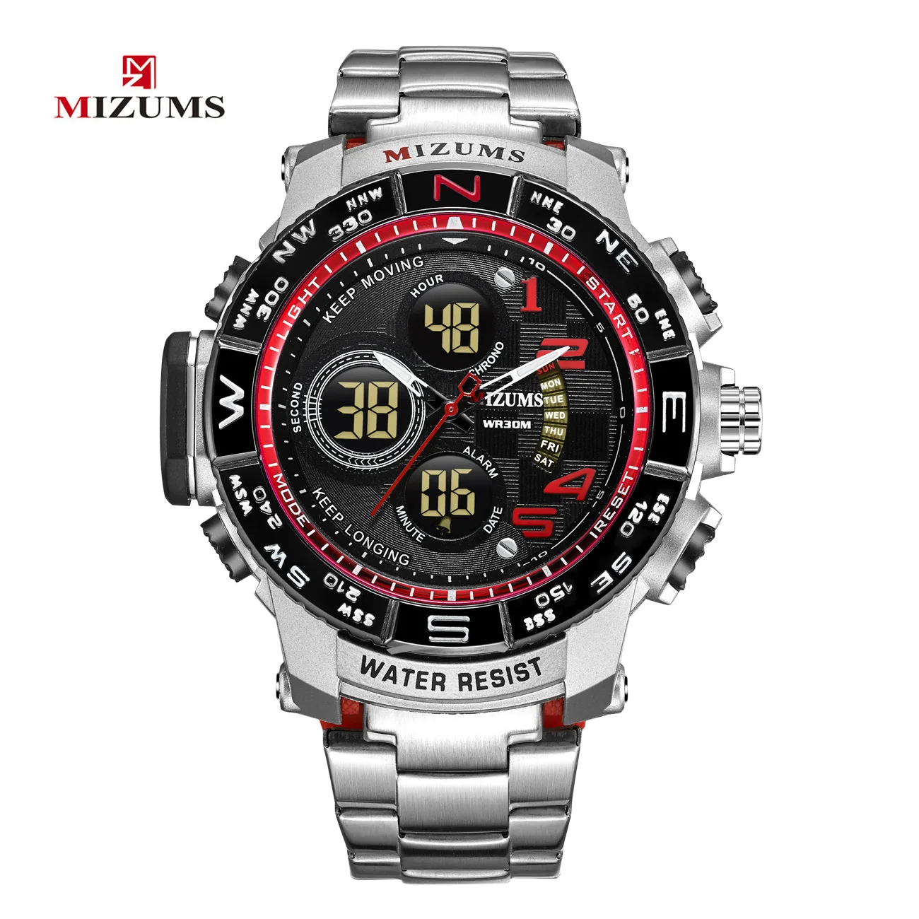 silver red Mizums мужские спортивные цифровые часы лучший бренд класса люкс с двойным дисплеем кварцевые часы для мужчин мужские военные наручные часы Relogio Masculino - Цвет: silver red