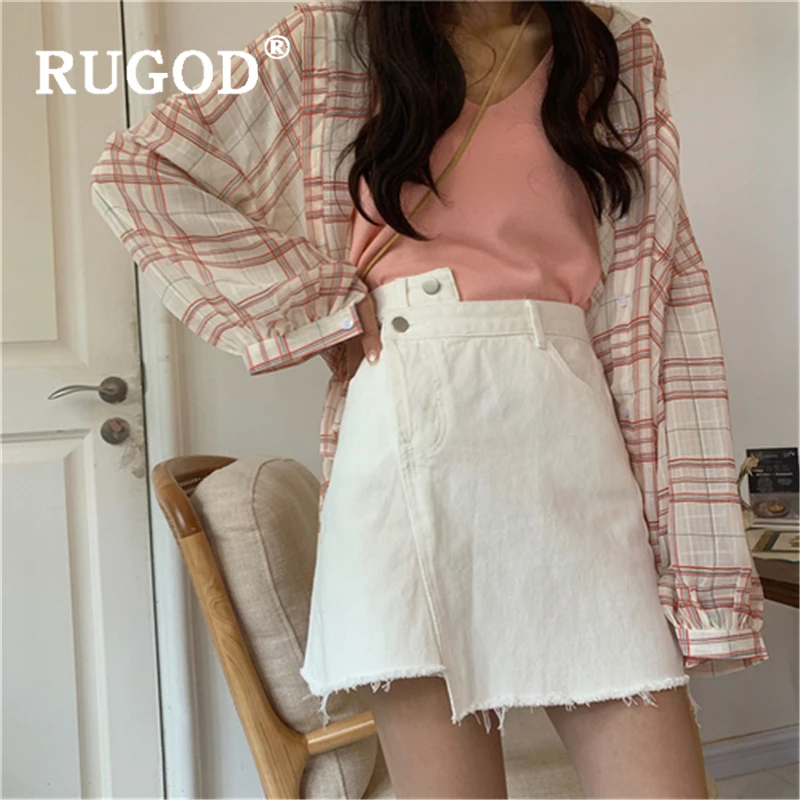 RUGOD корейский Нерегулярные мини джинсовые юбки женские модные пуговицы высокая