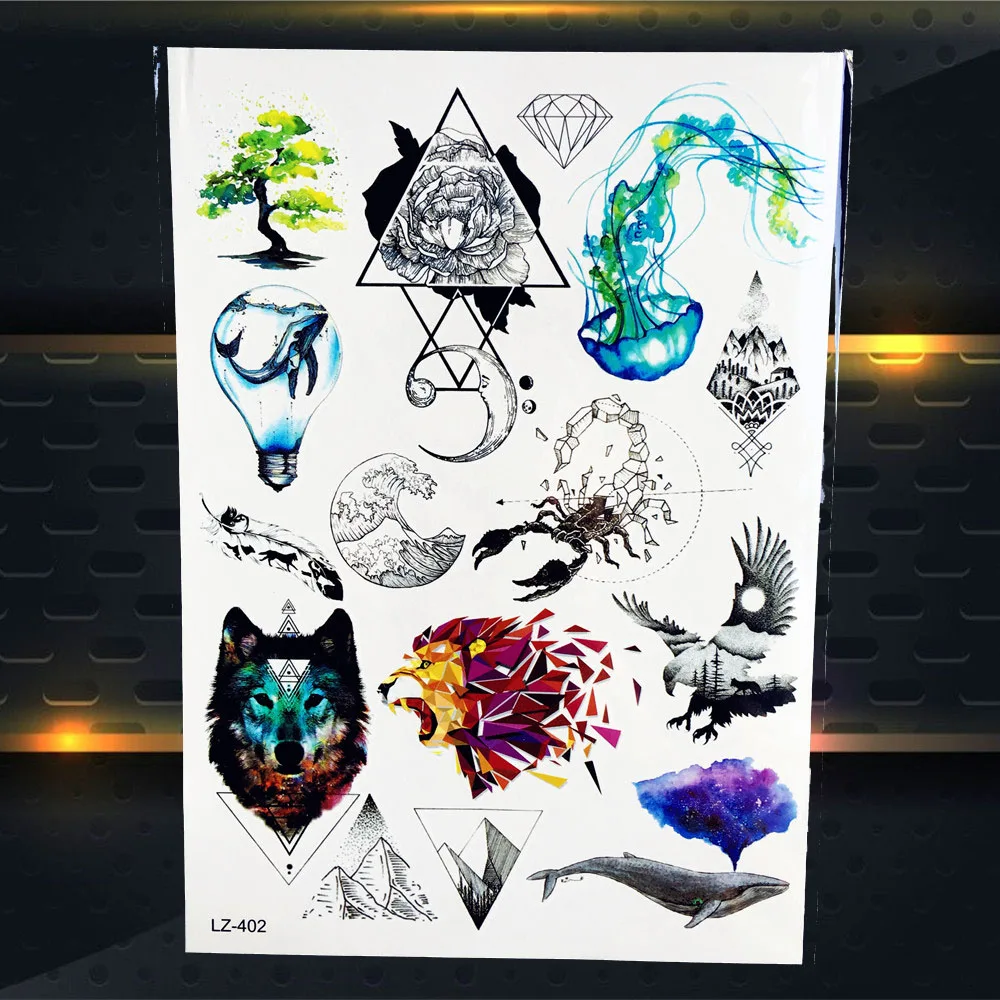 REJASKI временная татуировка Лев волки цветы Водонепроницаемый треугольник горный