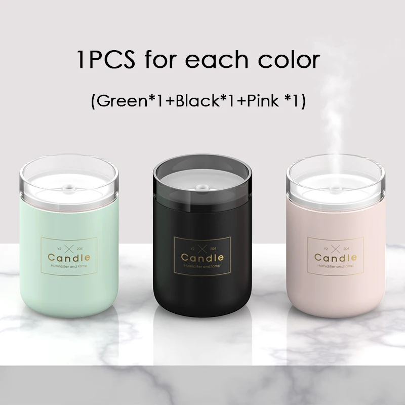 1 for each color Настольный увлажнитель свечей Романтический Теплый ночник диффузор 280 мл зарядка через usb воздухоувлажнитель очиститель рождественские подарки - Цвет: 1 for each color