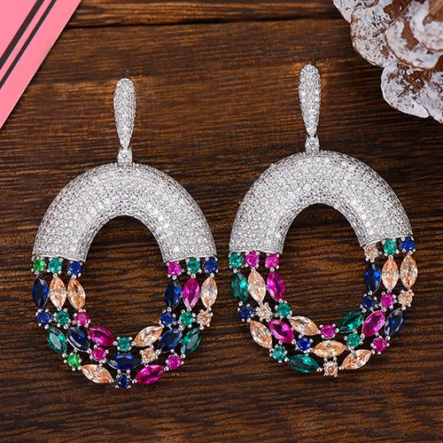 Multicolor Missvikki 48 мм* 28 мм брендовые роскошные круглые, с цирконом благородные Висячие серьги для женщин Свадебные вечерние ювелирные изделия - Окраска металла: Multicolor