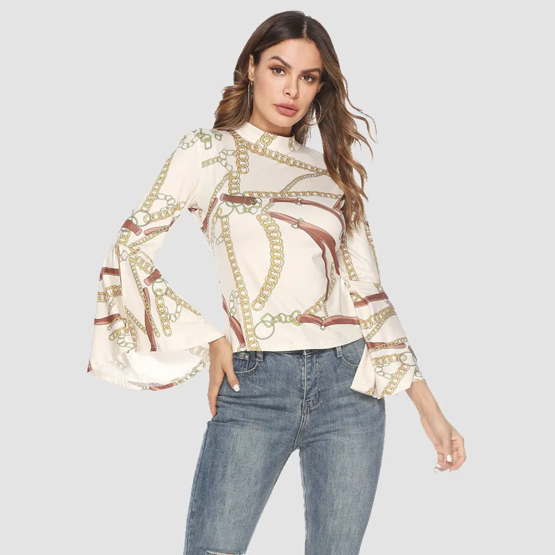 Классическая цепочка женские блузки и рубашки с принтом весна 2019 открытая