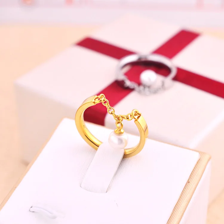 Fashion Rotating Pearl Ring Female Personality Trend Rose Gold Titanium Steel Jewelry love rings for women gift | Украшения и