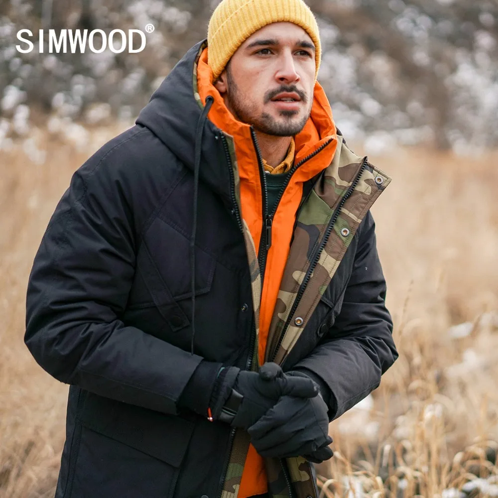 SIMWOOD Пуховики на белом утином пуху Для мужчин зимние теплые Hooded Puffer Мода