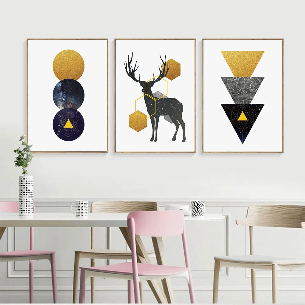 

Abstract Geometric Deer Minimalist Modern Wall Art Canvas Painting Nordic Posters and Prints Wall Pictures for Living Room Decor
