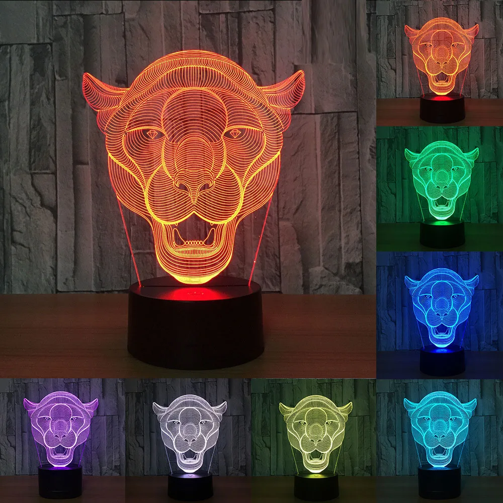 Тигр/леопард/Лев 3D светодиодный ночник для спальни гостиной украшения