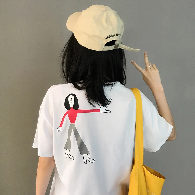 Шикарная забавная футболка с рисунком сзади Женская корейская модная надписью