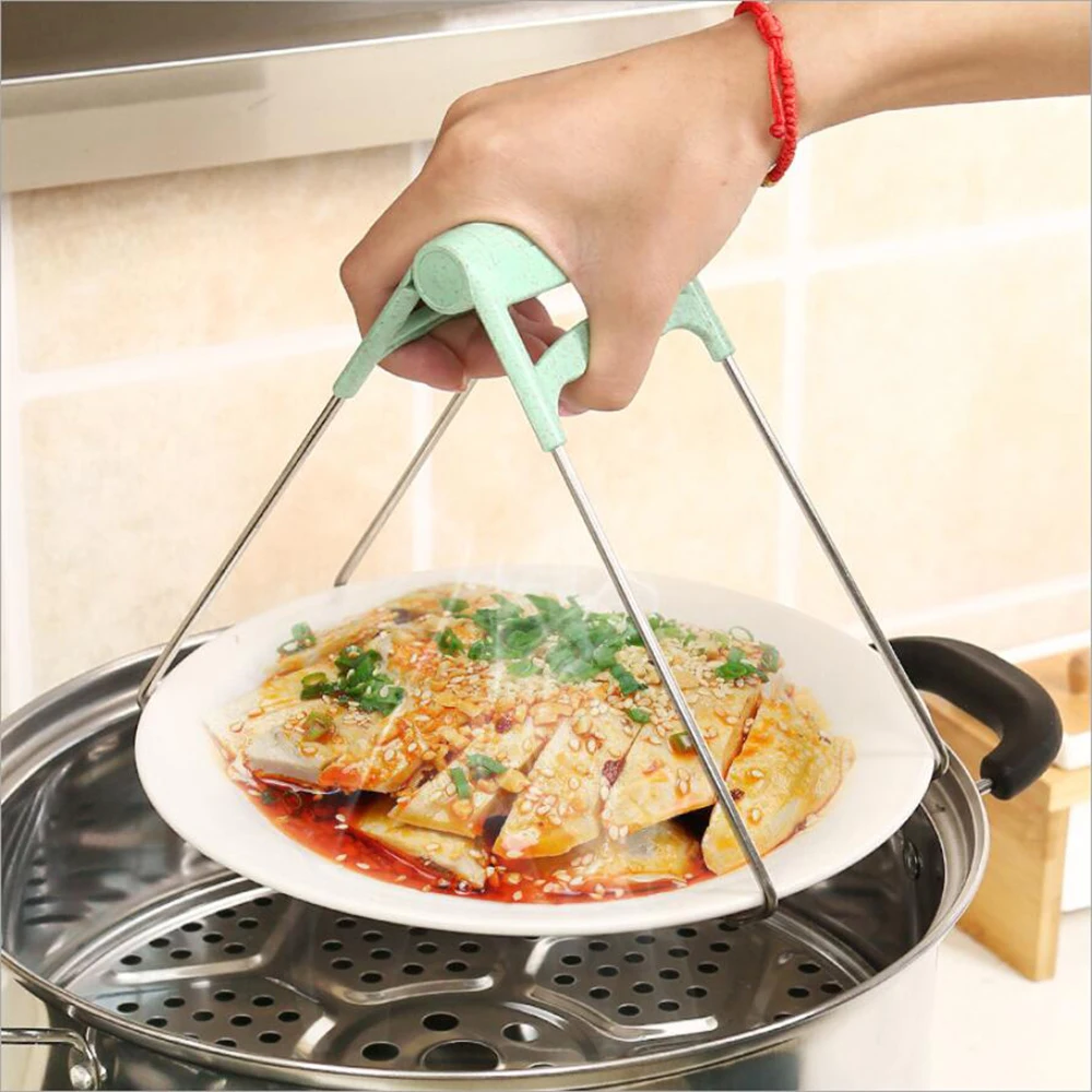 1PC Foldable Stainless Steel Hot Bowl Clip Pot Dish Holder Steamer Heat Insulation Plate Tong Anti-Hot Clamp Gripper 100gA | Дом и сад