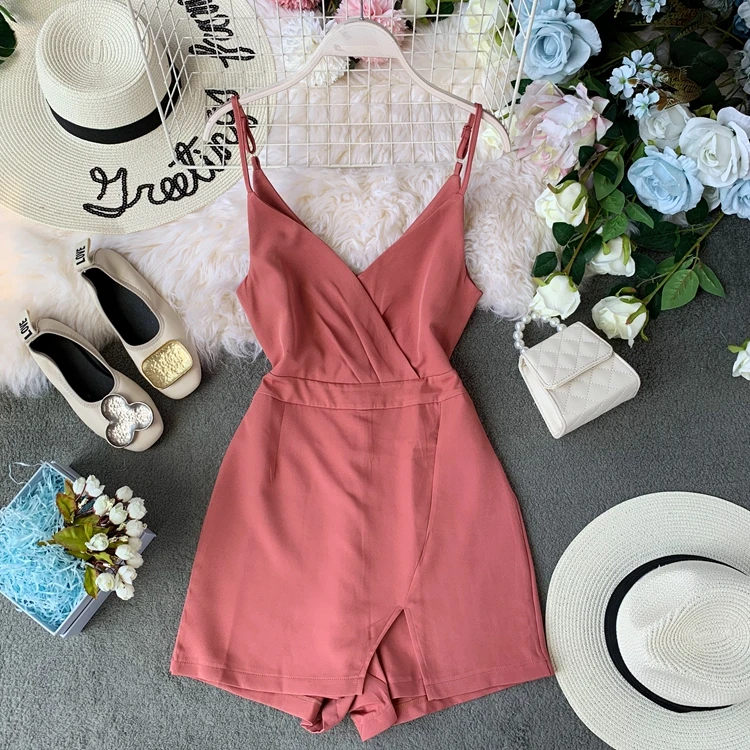 2019 новые модные женские комбинезоны летние тонкие и широкие ноги с v-образным