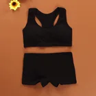 Комплект спортивного нижнего белья для девочек-подростков, однотонный бюстгальтер без косточек + трусы