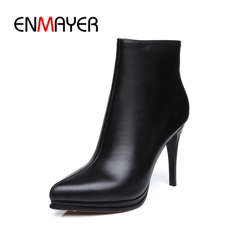 

ENMAYER New Fashion 2020 women solid pointed toe platform high heel ankle boots lady thin heel boots ZYL747