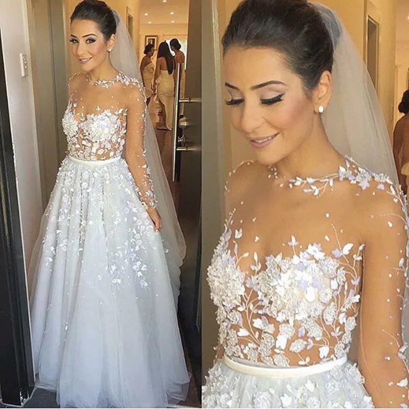 Женское свадебное платье с длинным рукавом Vestido de Noiva вечернее круглым вырезом и