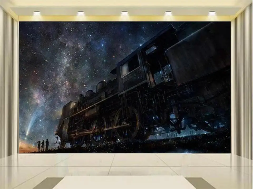 3d обои на заказ фотообои для детской комнаты Фреска поезд сказка мечты живопись