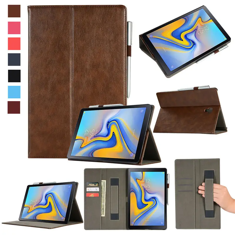 Brown Премиум чехол для samsung Galaxy Tab A A2 10,5 дюймов T590 T595 T597 SM-T595, умный чехол, чехол для планшета, оболочка+ пленка+ стилус - Цвет: Brown