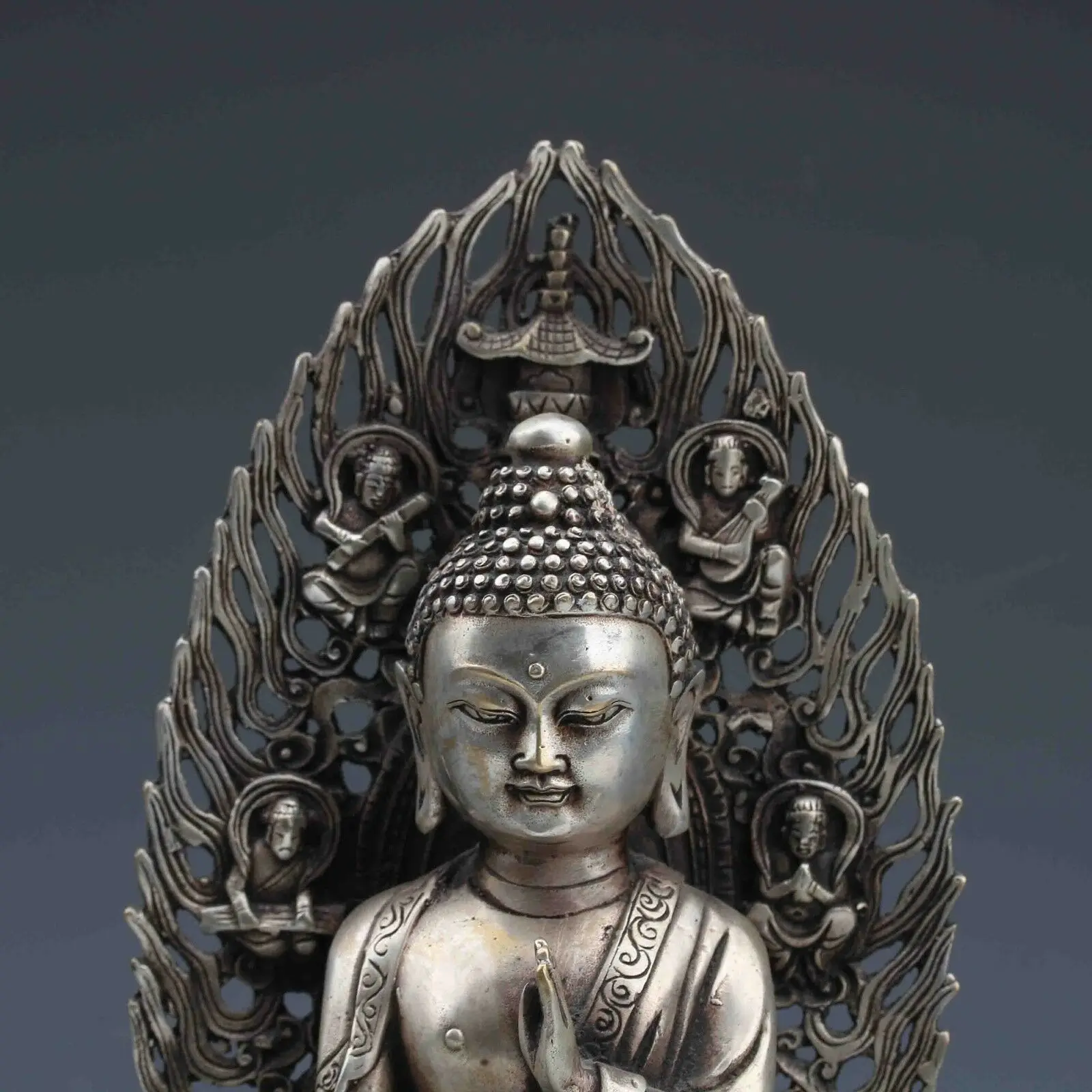 

Collection Chinese Silver And Copper Hand-carved Carving Buddha Sitting Lotus Buddha Statues