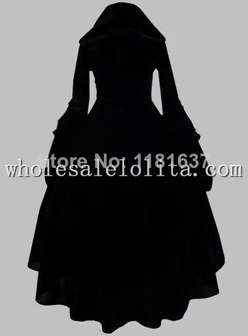Готическое черно-Золотое Платье с отделкой платье капюшоном костюм для