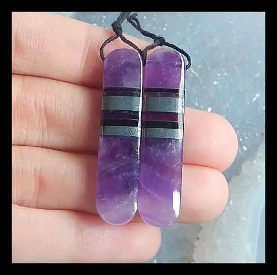 

Semi-precious stones, Jewelry accessories,New Design Earring Amethyst,Hematite,Obsidian Intarsia Earring Bead,37x8x4mm,7g