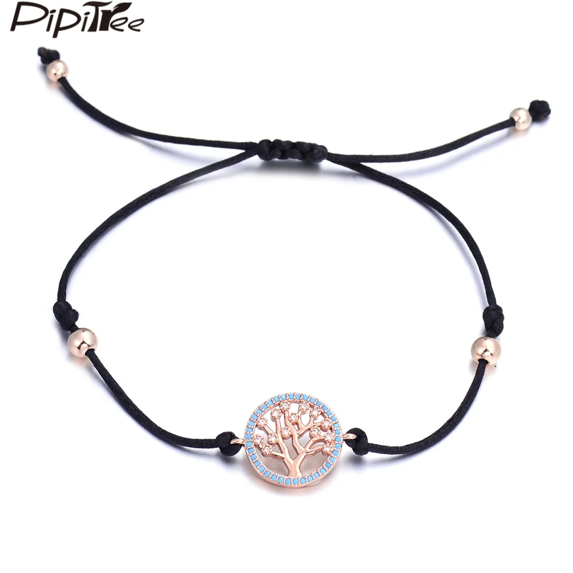 Pipitree Lucky Blue CZ Циркон жизни Дерево регулируемый браслет с бусинами красные нитяные браслеты для женщин и мужчин Дети Ювелирные изделия подарок