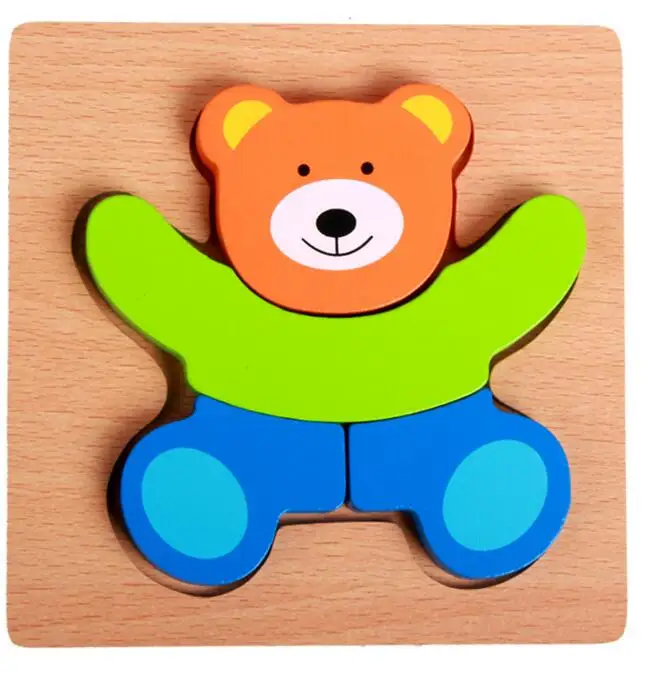 bear Детские деревянные головоломки с ручками Tangram, 3D Мультяшные головоломки, Обучающие игрушки Монтессори - Цвет: bear