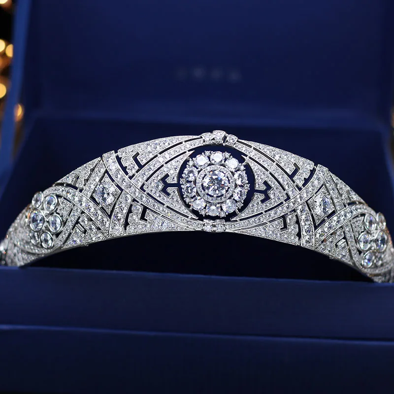 SLBRIDAL Классическая свадебная тиара с кубическим цирконием головная повязка CZ