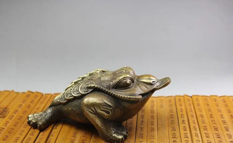 Pure copper Chinese Golden Frog Feng Shui Toad Money LUCKY Fortune Wealth Coin Home Office Decor Table Ornament Lucky | Дом и сад