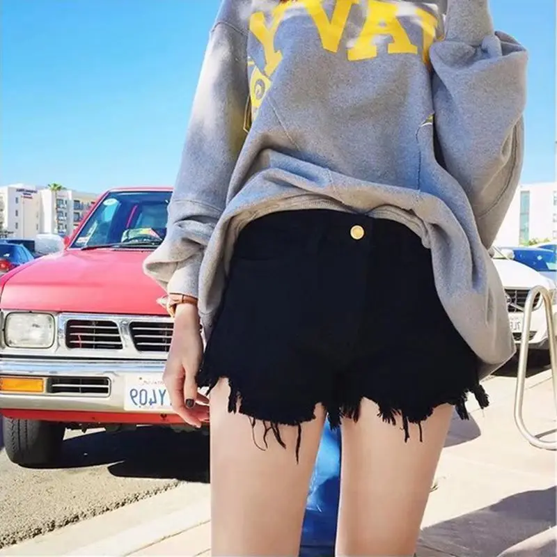 MOMOECHO 2018 Лето женский Черный Sexy Denim кисточкой джинсы Соблазнительные шорты