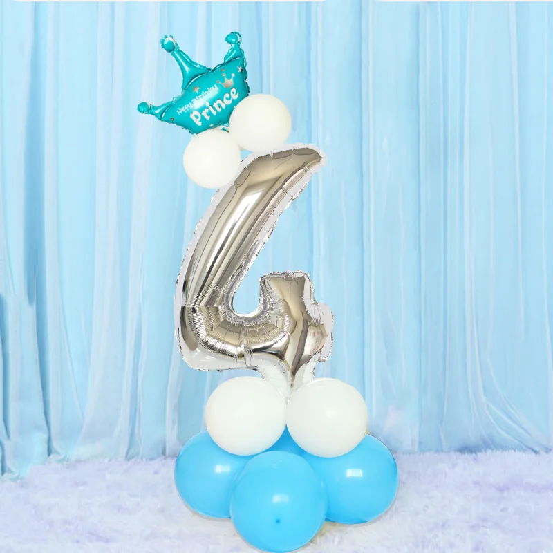15pcs silver blue Heronsbill номер 4 воздушные Шары Баннер наборы 4th День Рождения украшения мальчик девочка 4 года поставки я четыре - Цвет: 15pcs silver blue