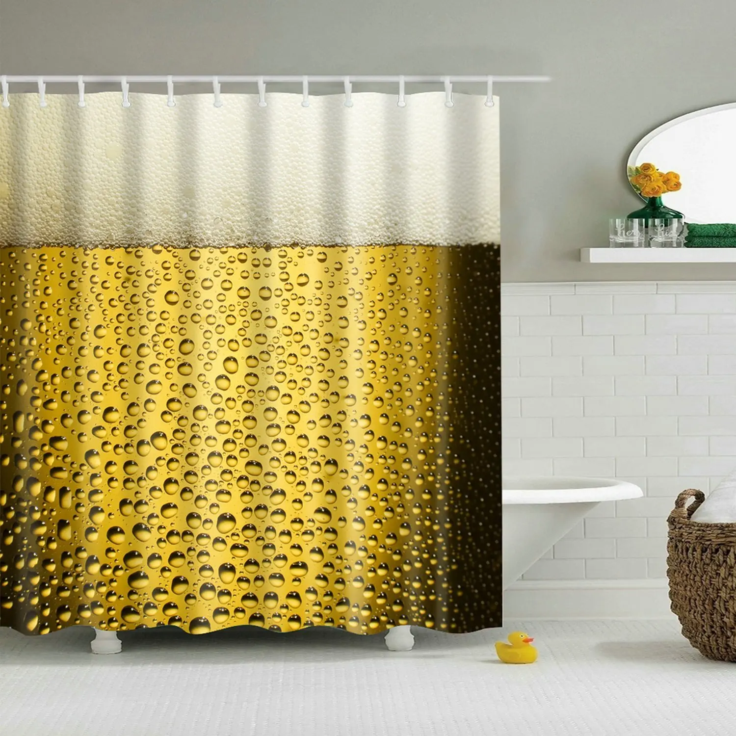 CHARMHOME Cool Beer with Water Drops Design Shower Curtain Polyester Fabric Waterproof Bathroom Decor Curtains Hooks | Дом и сад