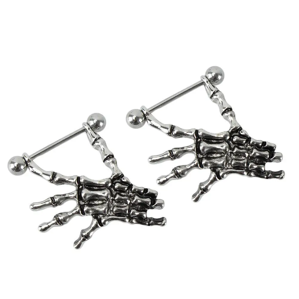 Wholesale 2Pcs Sexy Punk Rock Style Skeleton Skull Hand Shield Nipple Bar Navel Belly Milk Button Rings Body Piercing Jewelry | Украшения и