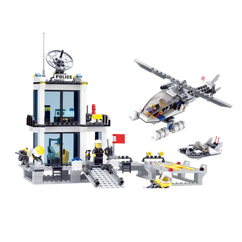 

YunNasi 536pcs Building Blocks Kit Toys For Boys Maritime Police Station Toy Bricks Speedboat Helicopter Blocks Kids Toys Puzzle