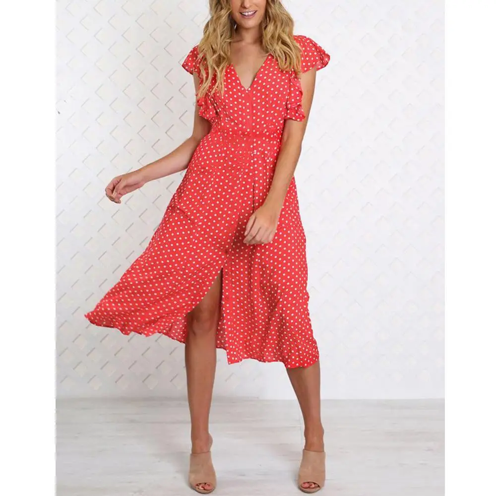 Женское винтажное платье миди в горошек с воланом на рукавах|dress vestidos|work dresspencil dress