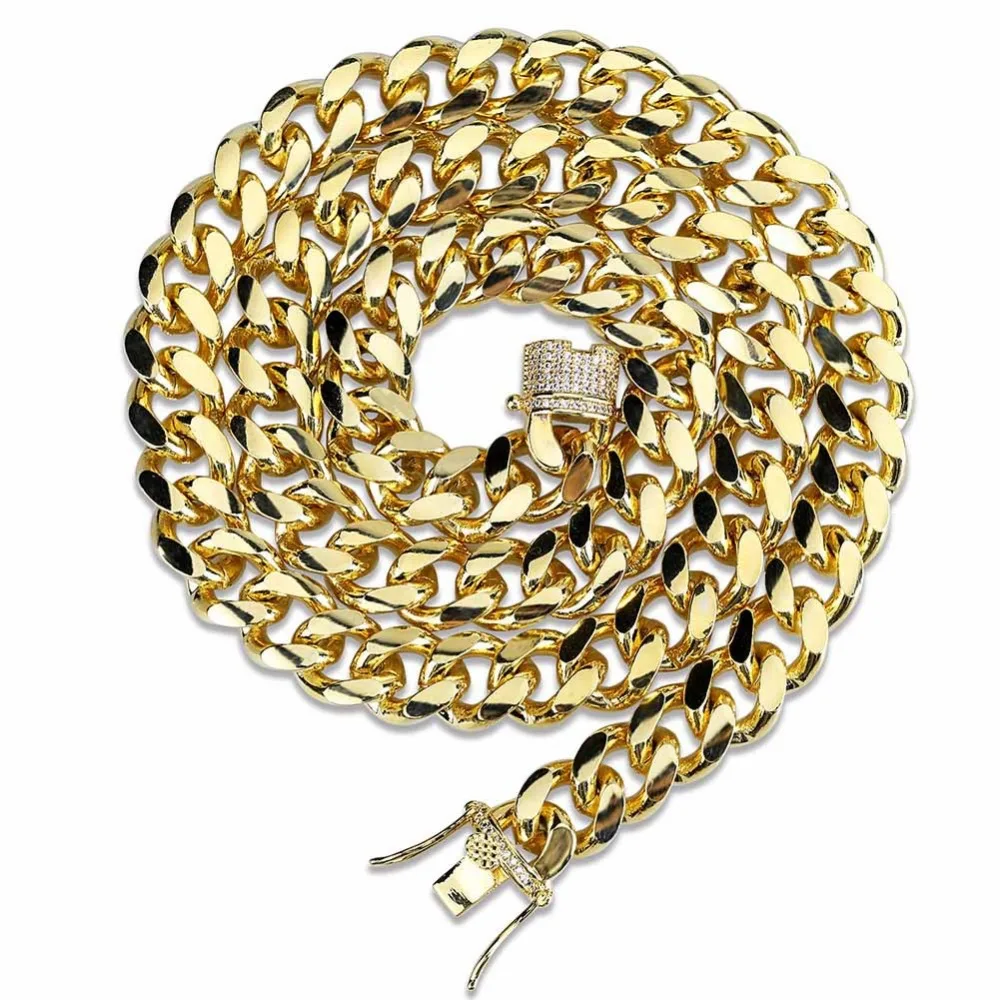 

10mm Gold Color Round Miami Cuban Link Chain Necklace Men Hip Hop Bling Iced Out AAA CZ Stone Chokers Necklaces Jewelry