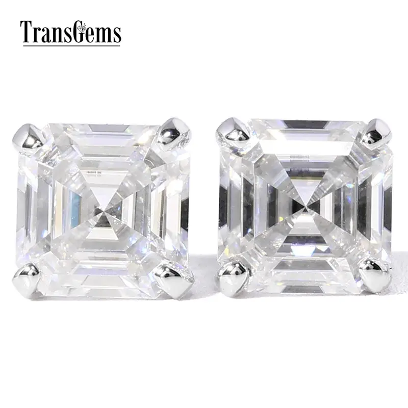 Transgems золотые серьги Cneter 2ct 7X7 мм F Цвет Ашер резки Муассанит всего 4CTW 14 К 585 белое