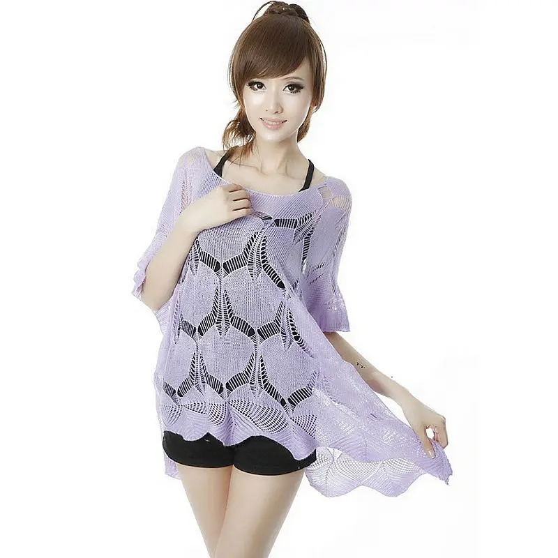 Летние женские вязаные пуловеры с вырезами повседневные свободные тонкие