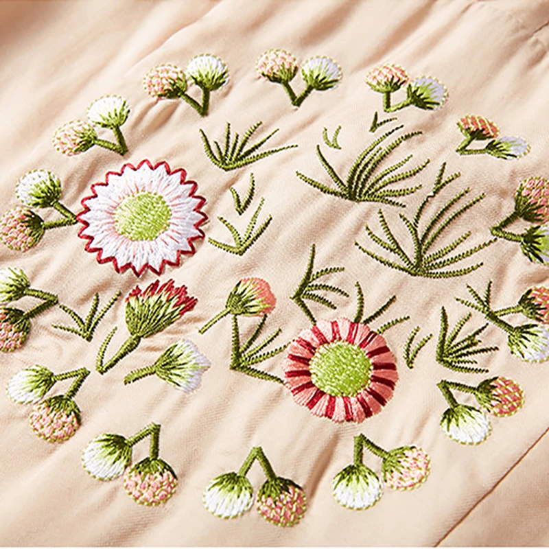 Spring 2019 Floral Embroidery Dress Women Elegant Cheongsam Three Quarter Sleeve Mandarin Collar Female Slim Dresses | Женская одежда