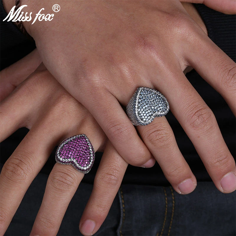 Женское и мужское кольцо MISSFOX романтичное в стиле хип хоп с милым сердечком микро