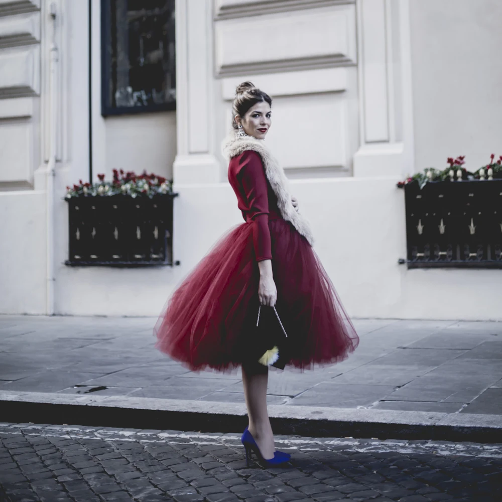 Burgundy Mid Tulle Tutu Skirts A-line Women Customized Colorful Womens Saia Slirt Skirt saia faldas | Женская одежда