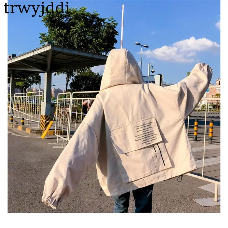 New Spring Autumn Jackets Women Korean Loose Large Size bf big pocket Hooded Windbreaker Female Harajuku Coat N371