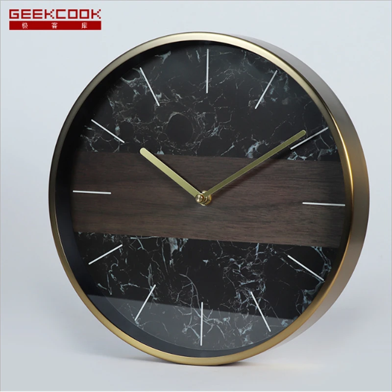 Geekcook 2019 скандинавские мраморные деревянные зернистые бесшумные настенные часы