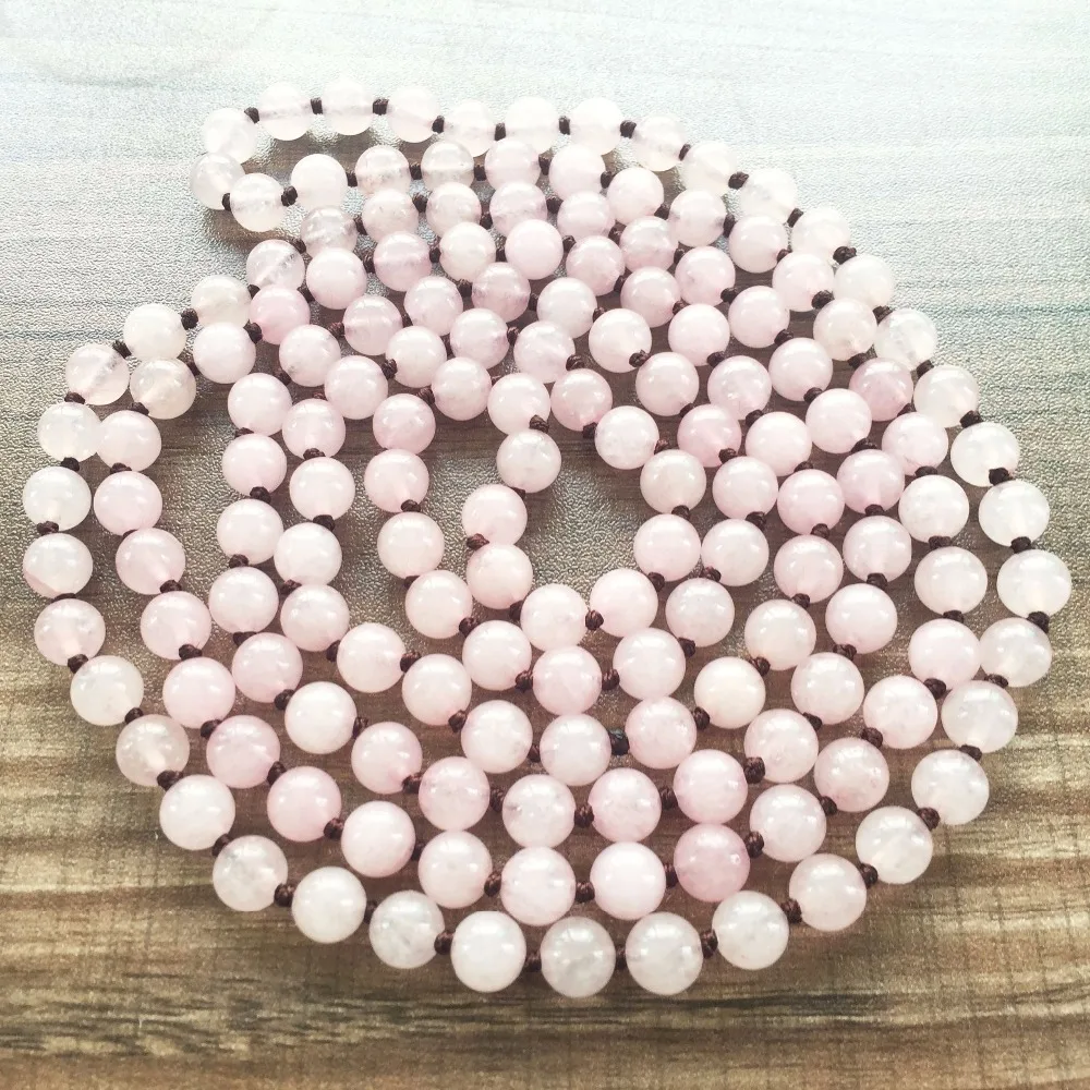 Натуральный камень 8 мм RoseQuartz Ожерелье Длинные ожерелья ручной работы 42 дюйма/60