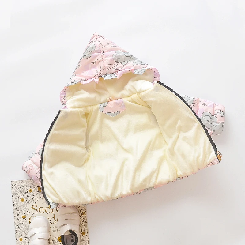 Детское утепленное хлопковое пальто с капюшоном и цветочным принтом Kitty|Зимняя