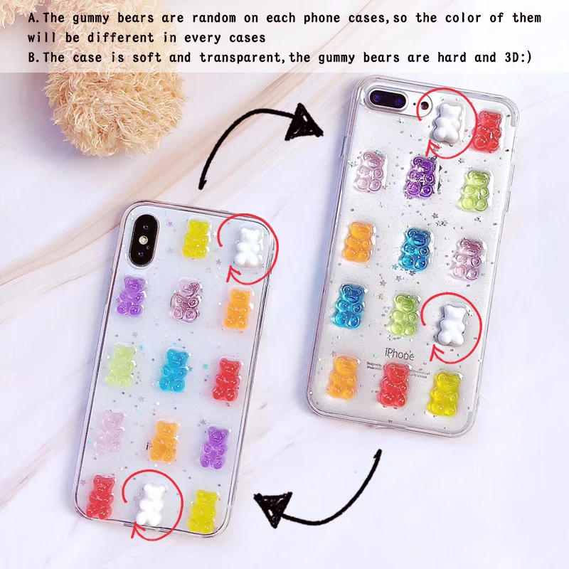 Для iPhone X чехол 3D Gummy Bear карамельный цвет мягкий s для 6 6S 7 8 Plus XS Max XR Xs Блестящий ТПУ