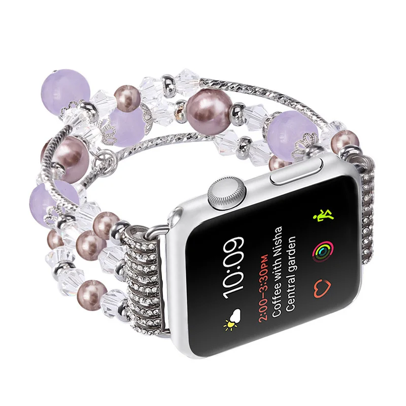 Purple jade silver Ремешок из натурального серого Агата для Apple watch, 44 мм, сменный ремешок на запястье, Женская мода iwatch, серия 5, 4, 3, ремешок, 40 мм, адаптеры, 38 мм, 42 мм - Цвет ремешка: Purple jade silver